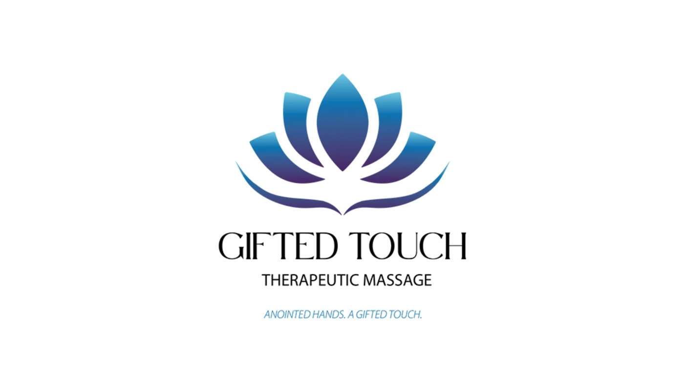 Business card, front: the Gifted Touch lotus, Gifted Touch Therapeutic Massage, and the line Anointed hands. A gifted touch.
